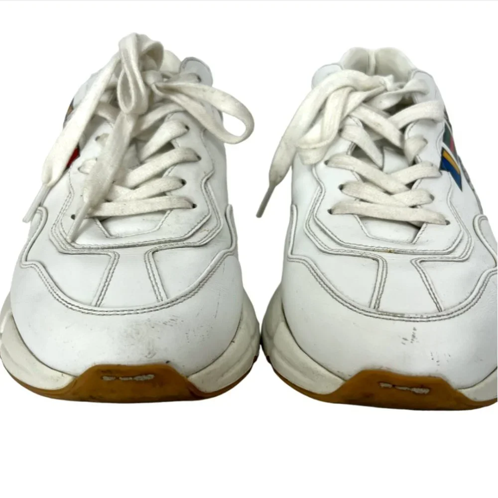 $890 Gucci Worldwide White Leather Rython Platform Sneakers Mens 8 W 9.5/10